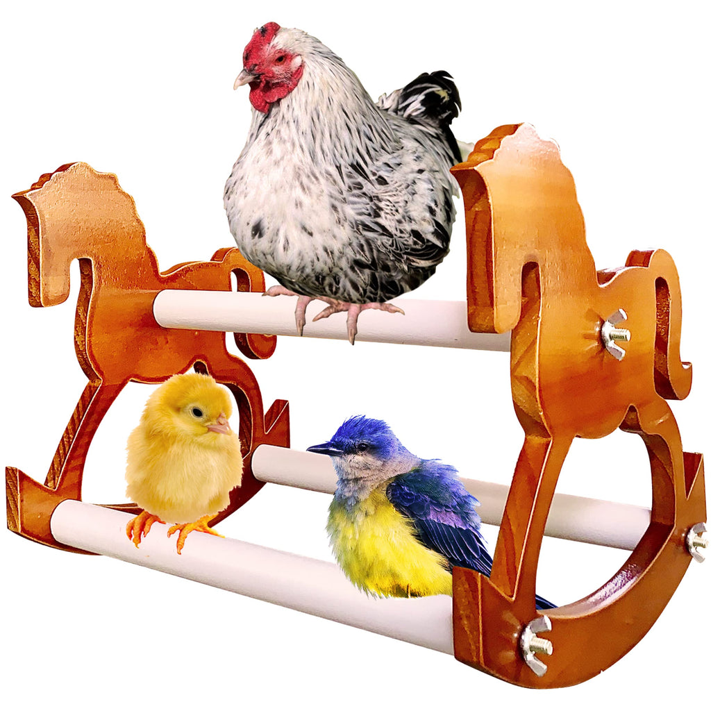 Chicken Toys Perch Swing - Handmade Wood Bird Stand Chicken Coop Accessories - Chicken Entertainment for Hens, Chicks, Parrots, Cockatiels, Parakeets, Macaws, Chicken Gift (Rocking Horse) - PawsPlanet Australia