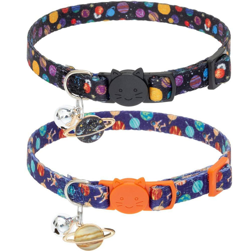 [Australia] - EXPAWLORER Cat Collar 2 Pack Adjustable Pet Collar with Bell Stylish Stars Pattern Design Dog Collar Durable Breakaway Cat Collar 