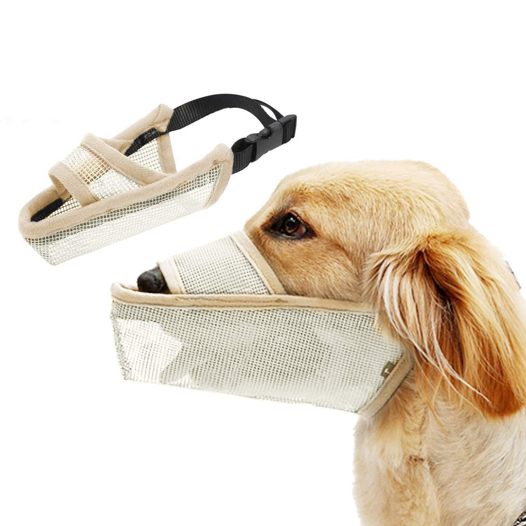 TANDD Dog Muzzle Soft Nylon Muzzle, Adjustable Breathable Mesh Dog Muzzle for Anti-Biting Anti-Barking Licking XS Beige - PawsPlanet Australia