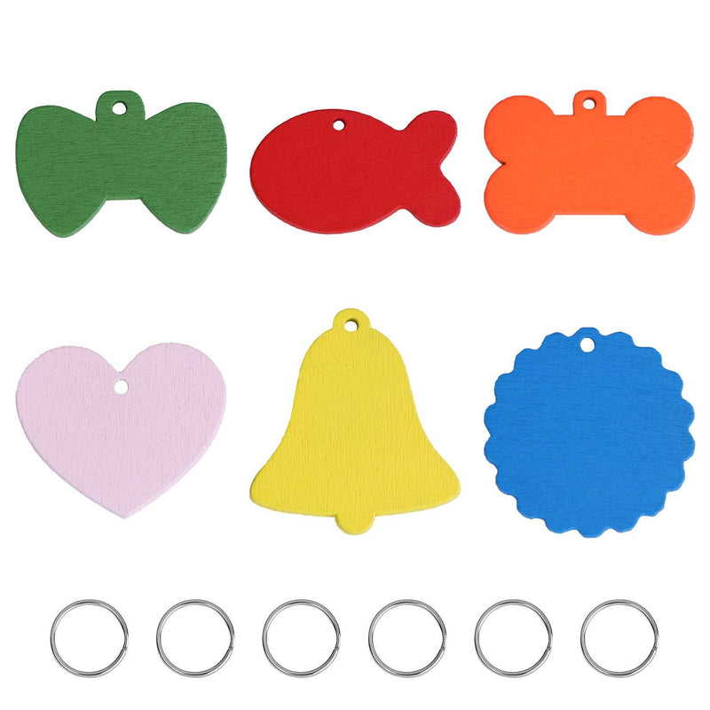 [Australia] - YourGift Multicolored Pet ID Tag Personalized Name Tags Wooden Handwriting Dog Cat Tags, 6 Colors and 6 Shapes Pet Tags for Dogs Cats Puppy Kitten 6 Pack 