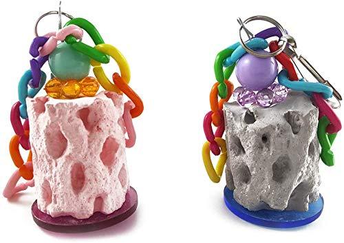 [Australia] - MICOKA 2Pcs Bird Chew Toys - Grinding Stone Parrot Chewing Toys - Tree Root Design Bird Treats Cage Hanging Toy for Birds Parrot Rabbit Squirrel Hamster (Random Color) 