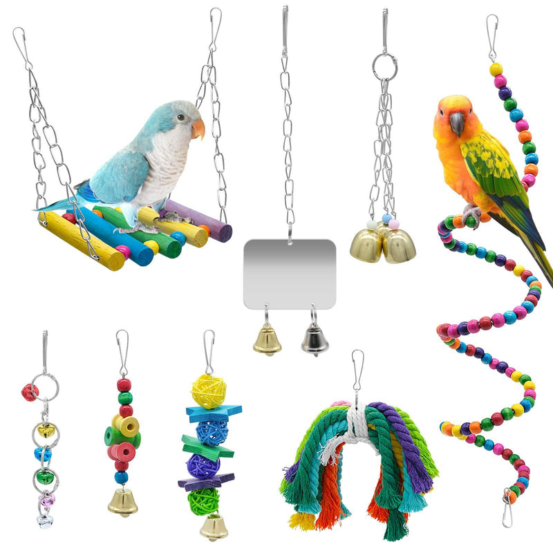 [Australia] - WBYJ 8 Pack Birds Parrot Toys, Parrots Swing Hanging Chewing with Bells Toys Climbing Ladders Hand Made Bird Cage Toys for Love Birds Finches Small Parrots Parakeets Cockatiels Conures Macaws 