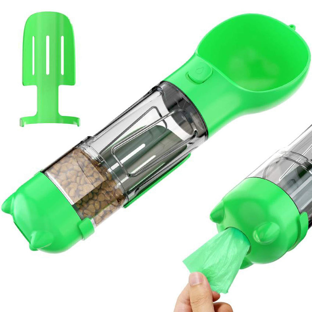 [Australia] - Water Bottle for Dog, Dog Travel Water Bottle, Drinking Feeder with Potty Waste Bags Shovel and Food Space Bpa-Free 3 in 1 Multifunction GREEN 