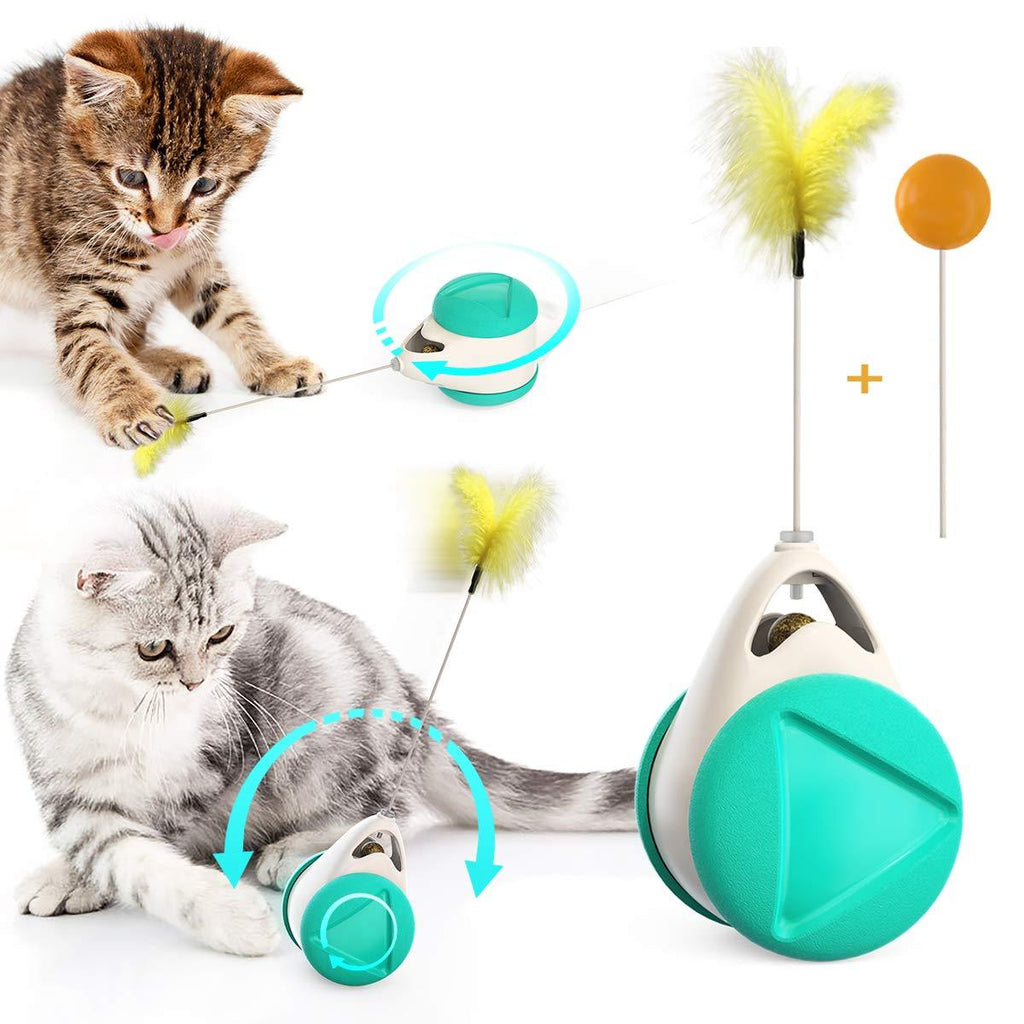 [Australia] - Interactive Cat Toys for Kitten Self Rotating Cat Toys Feathers Ball Toys for Cats Catnip Toys for Cats Feather Teaser Wand Cats Toys Stimulate Hunting Instinct Self-blance Cat Toys No Charge Need 