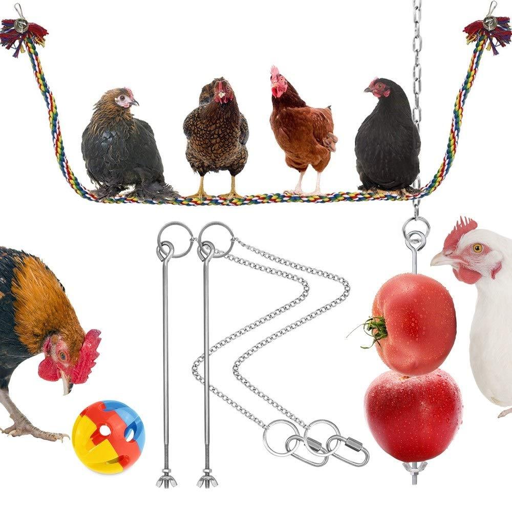 [Australia] - AprFairy Chicken Veggies Skewer Fruit Holder, Chicken Swing Climbing Ropes & Bell Ball Toys, Hanging Pet Feeder Toys Chicken Coop Supplies Suitable for Hens, Chicken 