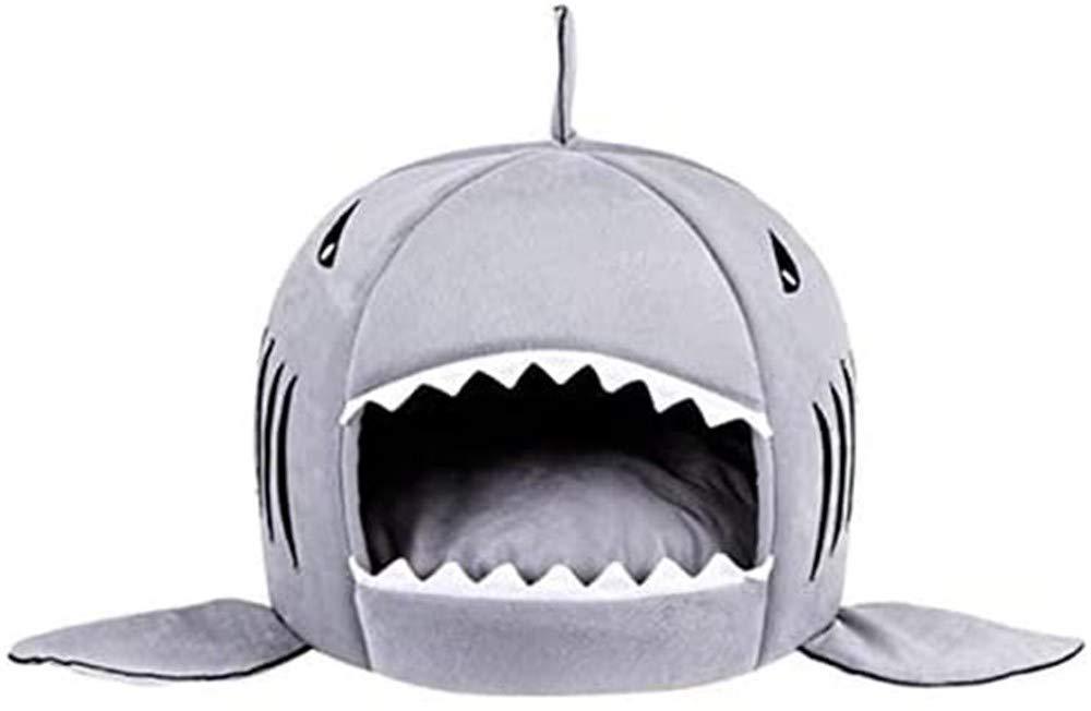 [Australia] - Cat Litter Hot Cat Mat Shark-Shaped House Warm Kennel Kitten Bed One Mat Two Usage Shark Bed for Small Cat Dog Cave Cozy Bed Removable （Light Grey） 