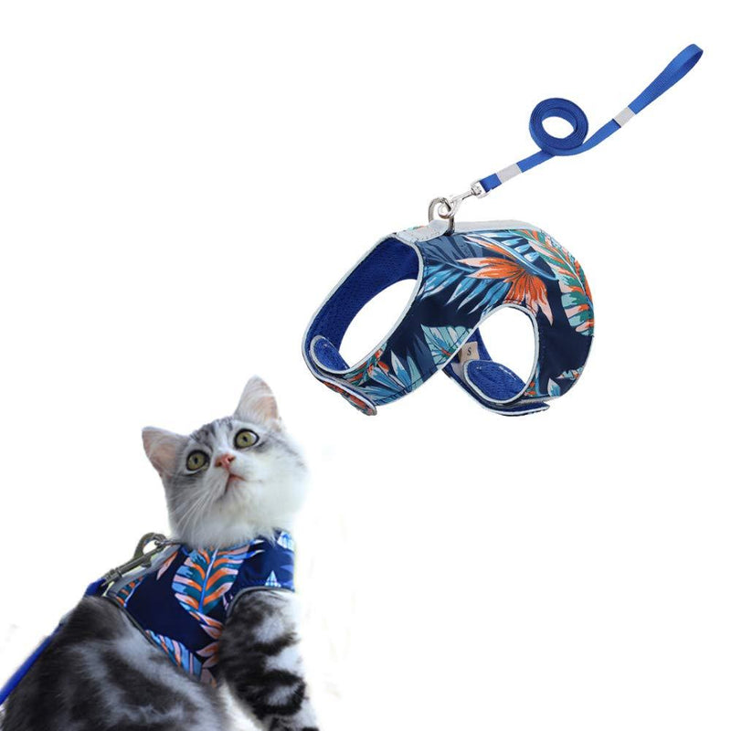 [Australia] - FEimaX Cat Harness and Leash Set for Escape Proof Walking, Soft Mesh Holster Style Adjustable Reflective Breathable Printed Vest Harness for Small and Medium Cats Kitten Kitty XS (Chest: 10.2-12'') Blue 