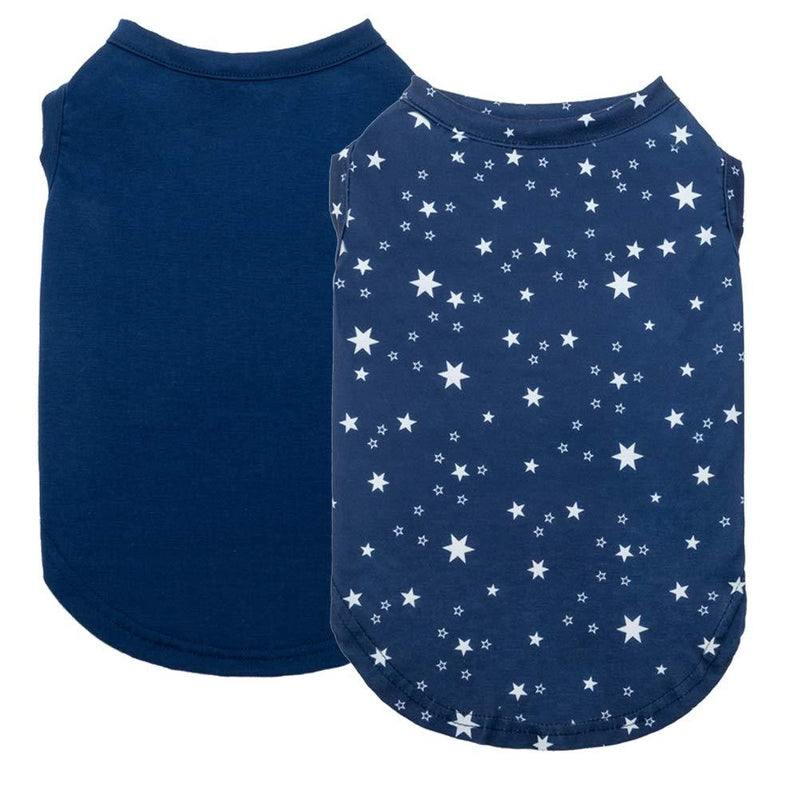 [Australia] - 2 Pack Dog Shirt Blank and Stars - Cotton Pet Vest Clothes, Breathable Basic Dog Apparel, Dog Sweater T-Shirt Hoodie Soft and Thin Fit for Small Medium Dogs 