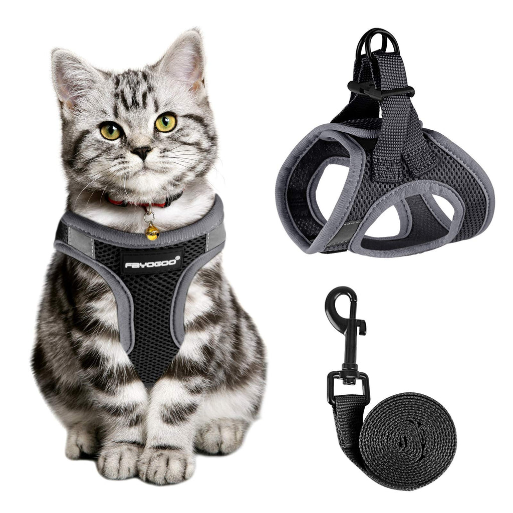 FAYOGOO Cat Harness and Leash for Walking Escape Proof, Adjustable Cat Leash and Harness Set, Lifetime Replacement, Lightweight Kitten Harness, Easy Control Breathable Cat Vest with Reflective Strip Medium (fit cats 5.5-11lbs) Black - PawsPlanet Australia