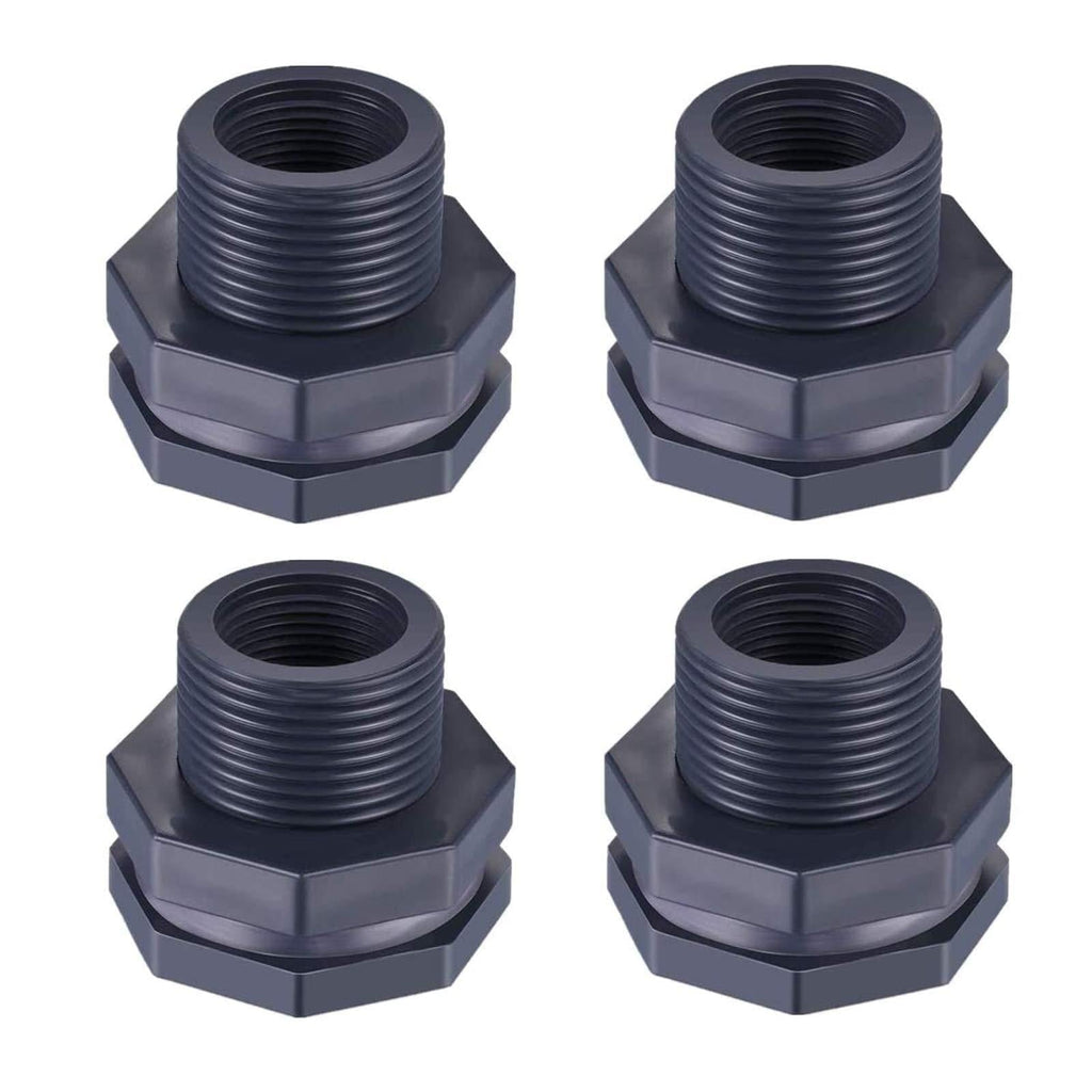 XMSSIT 3/4 Inch PVC Bulkhead Fitting with Plugs and 4 MM Thick Silicon Seal Gasket for Rain Barrels, Aquariums, Water Tanks, Tubs, Pools (4 Pieces) 4 Pieces - PawsPlanet Australia