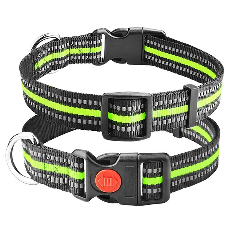 [Australia] - Carooyac Reflective Dog Collar, Adjustable Safety Dog Collar with Quick Release Buckle, Nylon Dog Collars for Small Medium Large Dogs Collar Small(10"-15"/25CM-38CM) Green Collar 