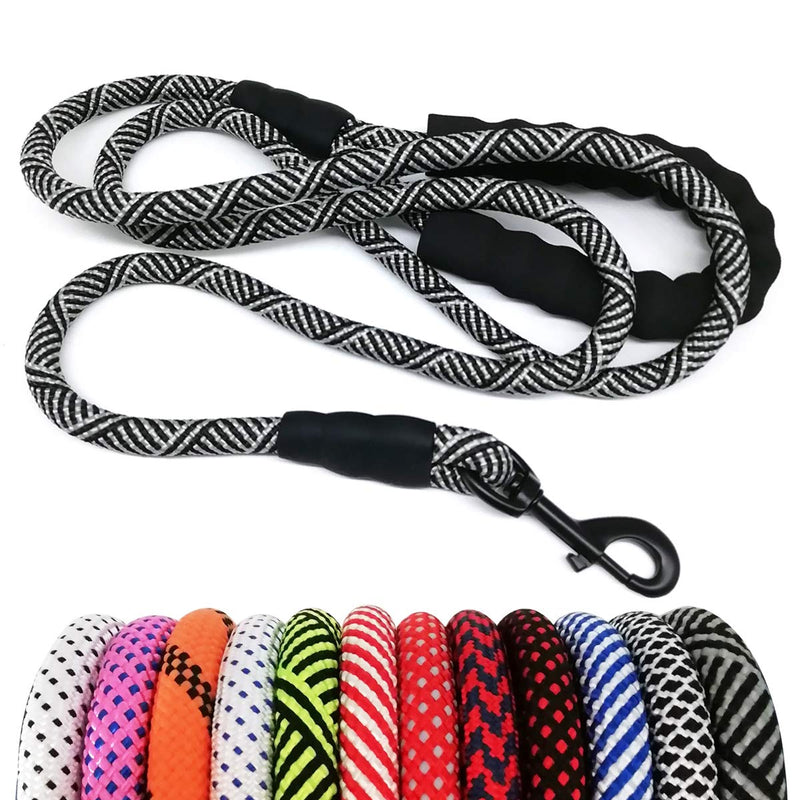 MayPaw Heavy Duty Rope Dog Lead, 6 FT/8 FT Nylon Pet Leash, Soft Padded Handle Thick Lead Leash for Large Medium Dogs Small Puppy 1/4" * 6' black - PawsPlanet Australia