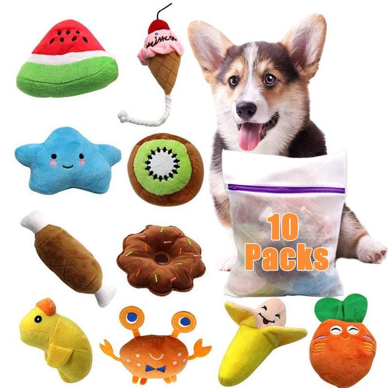 [Australia] - Barley Ears Dog Toys,10 Pack Dog Squeaky Chew Toy Sets,Safe and Cute Plush Stuffed Puppy Toys，Comes with a Laundry Bag and is Durable and Washable, Suitable for Small and Medium-Sized Dogs 