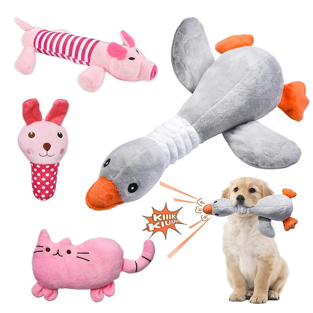[Australia] - Feeko Squeaky Plush Dog Toy 4 Pack for Puppy, Small Stuffed Puppy Chew Toys Pack with Squeakers, Cute Soft Interactive and Durable Pet Teething Toys for Small Dogs, Non-Toxic and Safe Chew Toys 