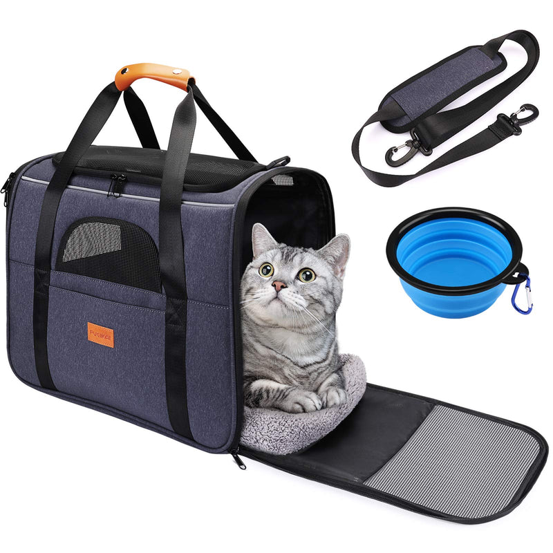pueikai Dog Carrier, Breathable Cat Carrier Bag for Cat and Small Dog of 15 lb, Airline Approved Pet Travel Carrier with Adjustable Shoulder Strap + Bowl, Portable Collapsible Dog Travel Carrier - PawsPlanet Australia