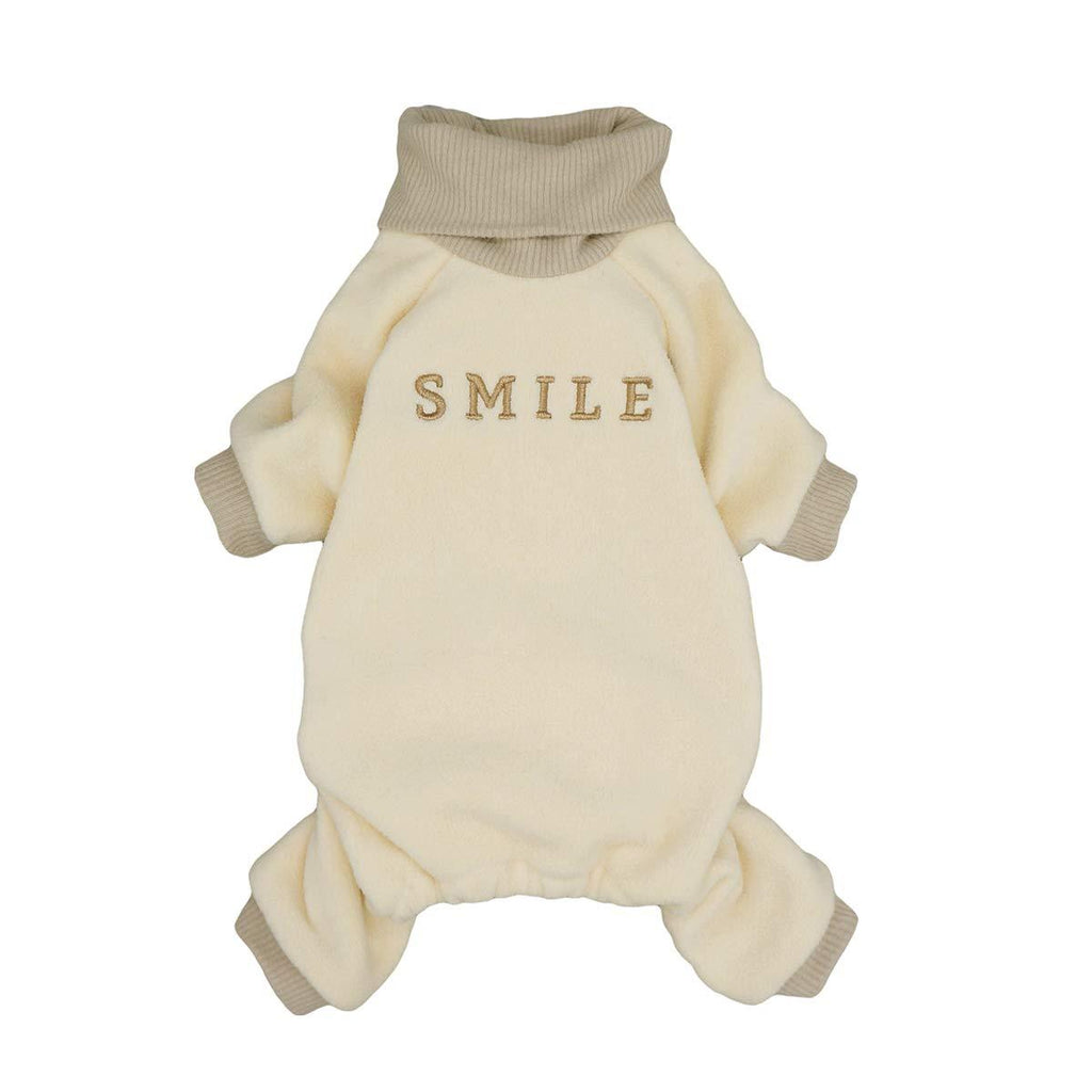 [Australia] - Fitwarm Embroidery Dog Clothes Turtleneck Thermal Fleece Puppy Pajamas Doggie Outfits Cat Onesies Jumpsuits XS Beige 