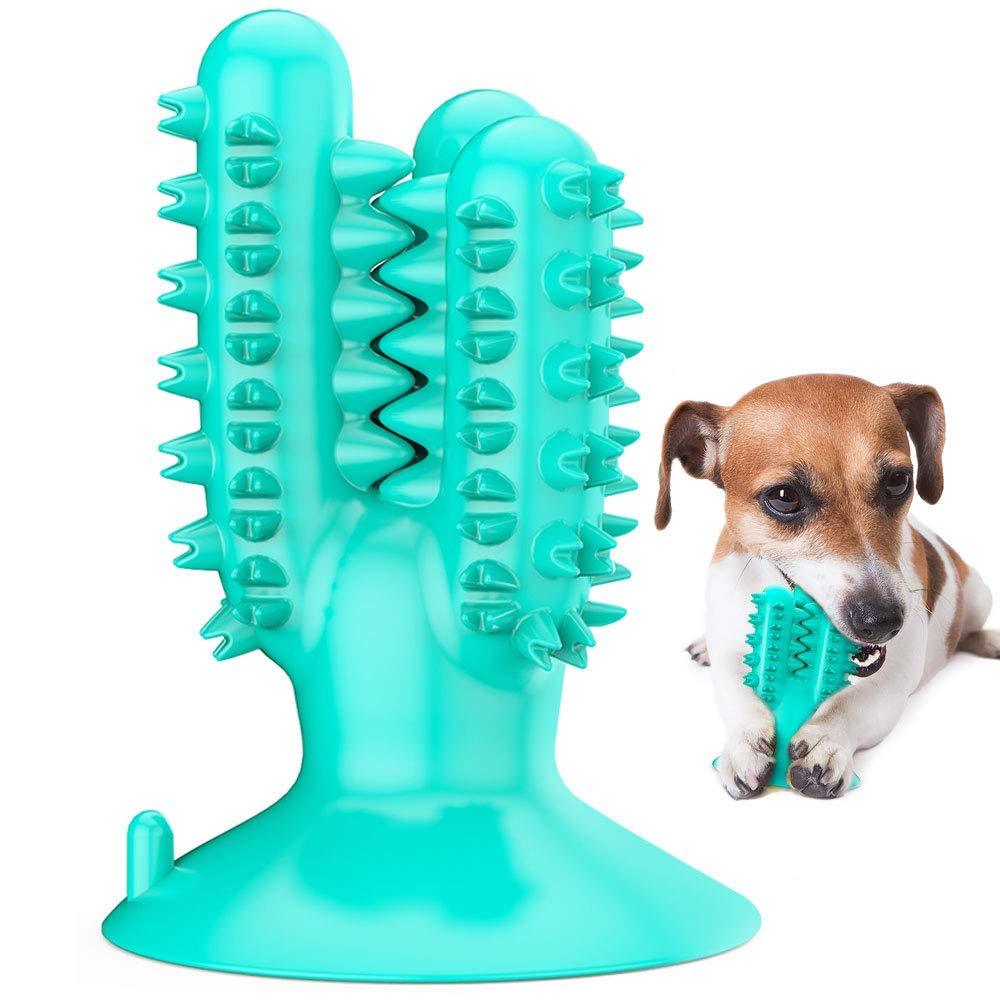 [Australia] - SHEROX Dog Health Toothbrush, Dog Dental Care Chew Toy, Oral Massager for Aggressive Dogs, Teeth Cleaning Stick with Suction Cup for Puppies and Large Dogs, Cactus Shape, Blue 