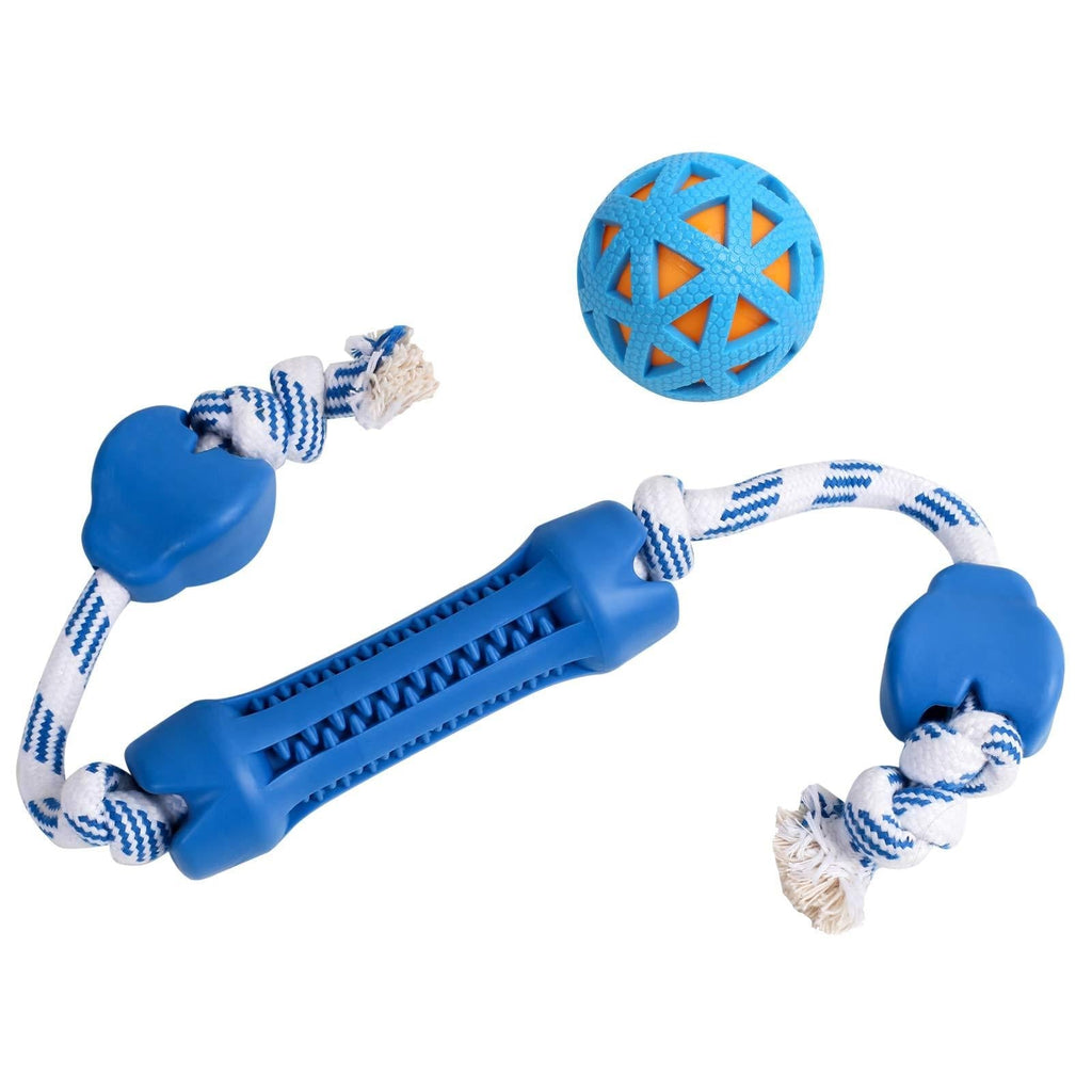 [Australia] - Magezoo Dog Fetch Stick with Rope -Squeaking Ball for Dog Training,Massages Gums and Cleans Teeth,Good for Dog’s Oral Health -Safe and Durable to Chew - 2 Count 