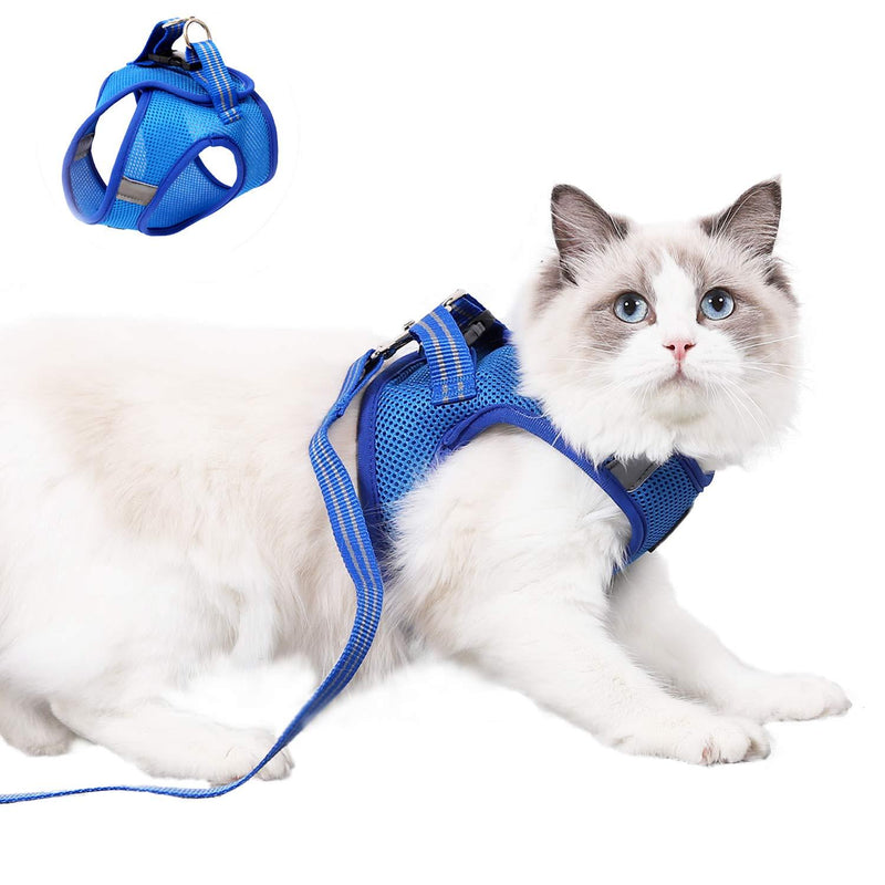 Cat Harness and Leash Set for Walking Lightweight Escape Proof Kitten Vest Harness Soft Fit for Cat Puppy Rabbits Easy Control (XS, Blue) XS - PawsPlanet Australia