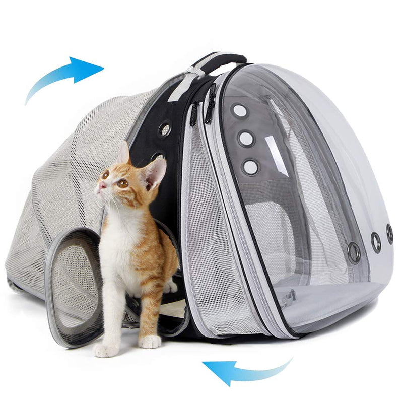 halinfer Expandable Front and Back Cat Backpack Carrier, Dual Expandable Space Capsule Transparent Clear Bubble Pet Carrier for Small Dog, Pet Carrying Hiking Traveling Backpack (Black) Black - PawsPlanet Australia