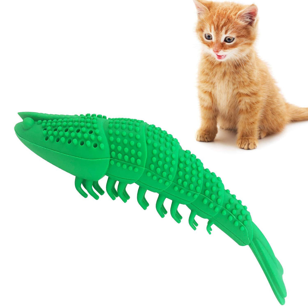 [Australia] - Cat Toothbrush Catnip Toy,Interactive Rubber Dental Care for Pet Kitten Kitty,Crayfish-Shaped Safe Chewing Toy Tooth Cleaning Durable Cat Toy Green 