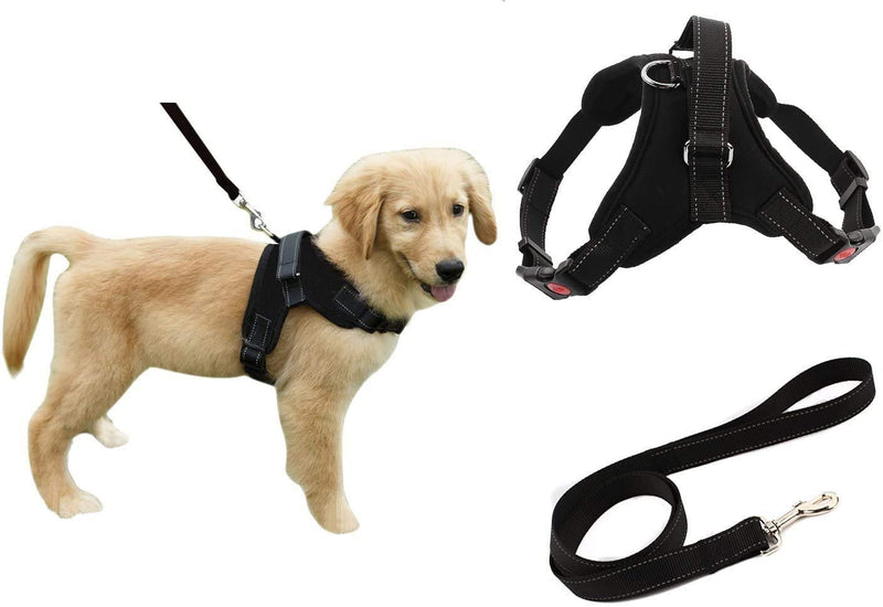 Heavy Duty Adjustable Pet Puppy Dog Safety Harness with Leash Lead Set Reflective No-Pull Breathable Padded Dog Leash Collar Chest Harness Vest with Handle for Small Medium Large Dogs Training Walking X-Small Black Harness + Black Leash - PawsPlanet Australia