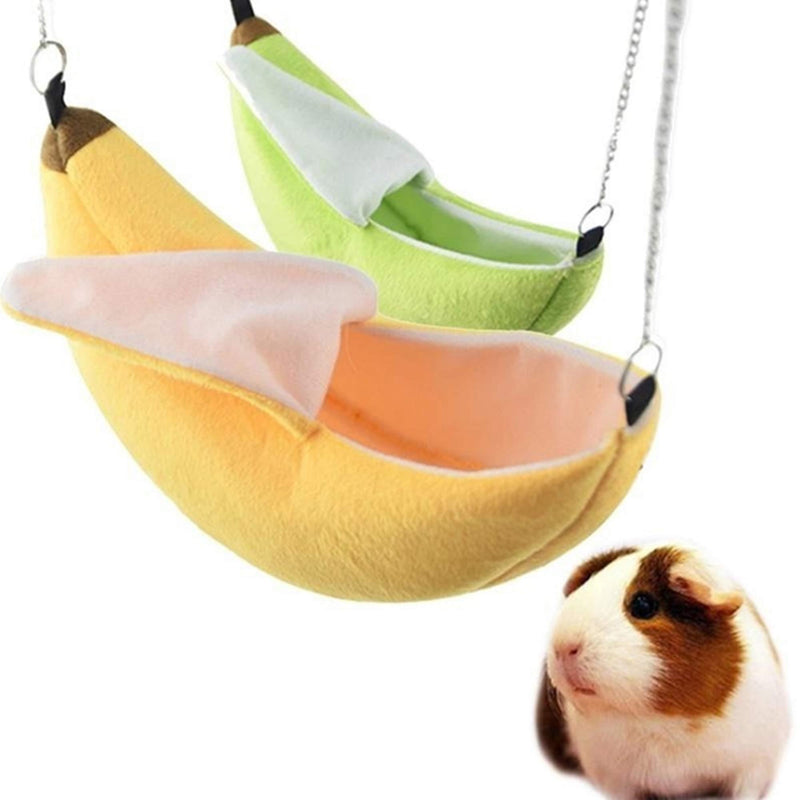 [Australia] - KHLZ US Banana Hamster Bed House Hammock, Small Animal Warm Bed House Cage, Nest Hamster Accessories Sugar Hamster Squirrel My Neighbor Totoro Hedgehog Mouse Bird Pet (Green + Yellow) 