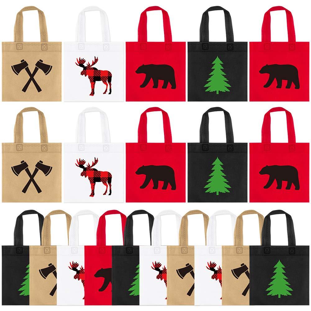 UTOPP 20Pcs Lumberjack Party Candy Favor Bags,Buffalo Plaid Goodie Treat Bags,Non-Woven Gift Bags for Christmas,Winter Baby Shower, Woodland Themed Birthday,Camping Bears Deers Party Supplies - PawsPlanet Australia