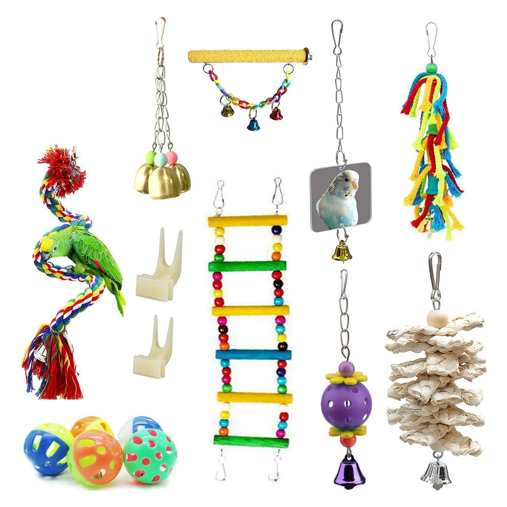 [Australia] - Genriq 14 Packs Bird Toys Parrot Swing Toys, Chewing Toys Colorful Hanging Bell Pet Cage Toys Hammock Bird Perch Stand Suitable for Small Parakeets, Conures, Love Birds, Cockatiels, Macaws, Finches 