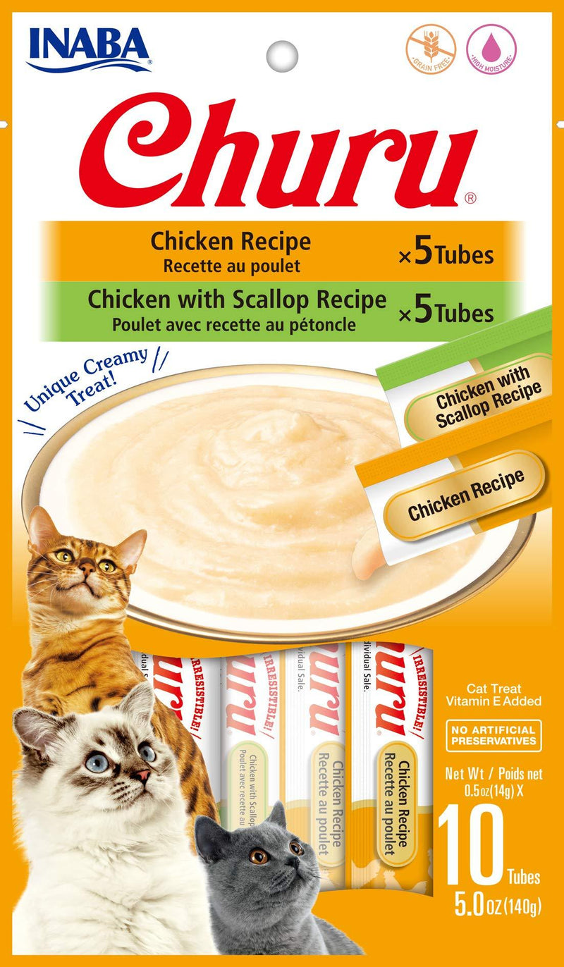 [Australia] - INABA Churu Chicken Lickable Creamy Purée Cat Treats 2 Flavor Variety Pack of 10 Tubes 