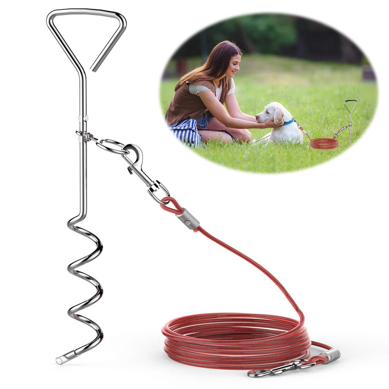 [Australia] - Dog Tie Out Cable and Stake, Dog Leash Stake for Yard with Upgraded Reinforced Metal Snaps, 16ft Dog Chains and 16 inch Dog Stake for Outside and Camping for Medium to Large Dogs Up to 125 lbs Red 