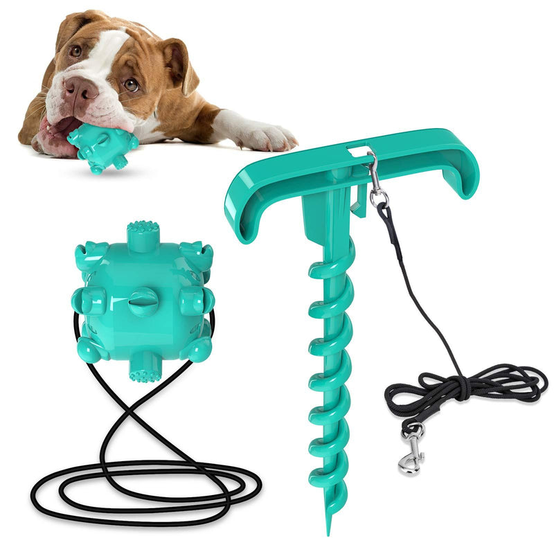 [Australia] - JOEJOY Outdoor Dog Toys with Tie Out Stake Molar Ball, Interactive Dog Tug Toy Puppy Rope Chew Toy Rubber Ball Teething Clean for Small Medium Large Dogs Yard Camping Outside 