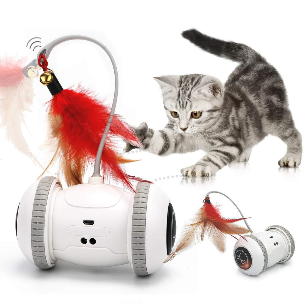 [Australia] - Nueplay Cat Toys Robotic Interactive Indoor Electronic Toys with LED Light 360 Degree Rotation Sensor Mode Freestyle Mode USB Rechargeable Battery Balls Toys for Pets Kitten Kitty Bonus 2 Feathers 