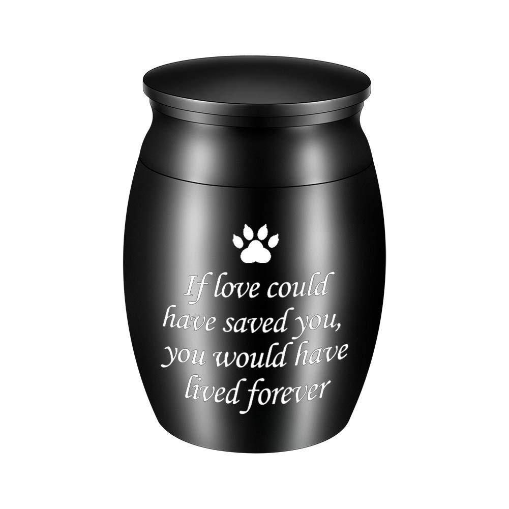 Small Cremation Urn for Pet Ashes 2 inches Mini Pet Paw Keepsake Urn Stainless Steel Memorial Keepsake Urns for Dogs Cats Ashes Holder-If Love Could Have Saved You, You Would Have Lived Forever Black - PawsPlanet Australia