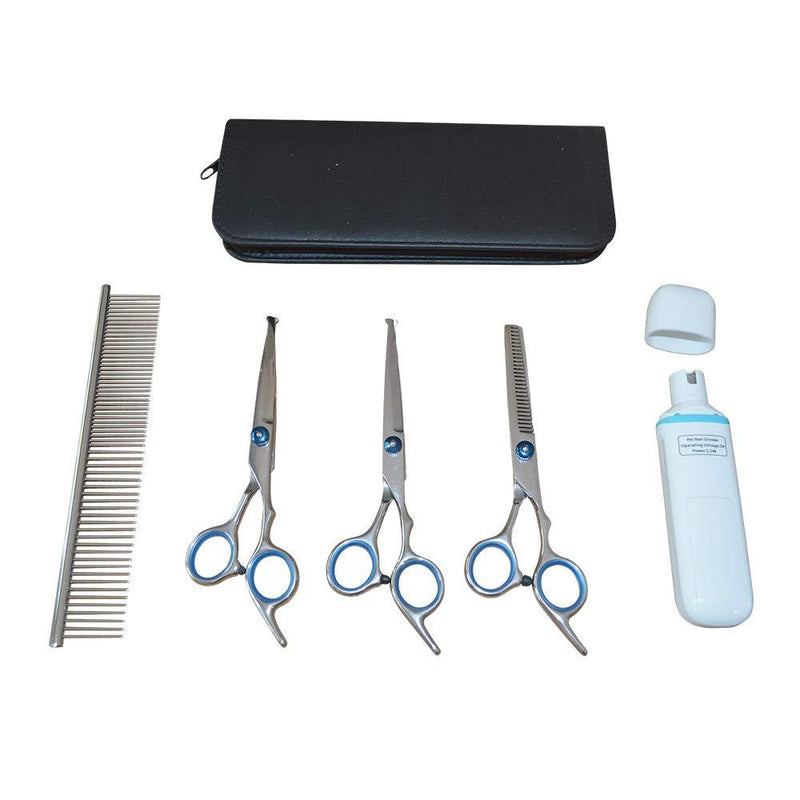 [Australia] - Sonnyridge Professional Grade Stainless Steel Grooming Scissors for Dogs or Cats - Grooming Scissors Kit Includes Staight, Curved, Thinning Scissors with Comb and a 3 Grinding Port Nail Filer 
