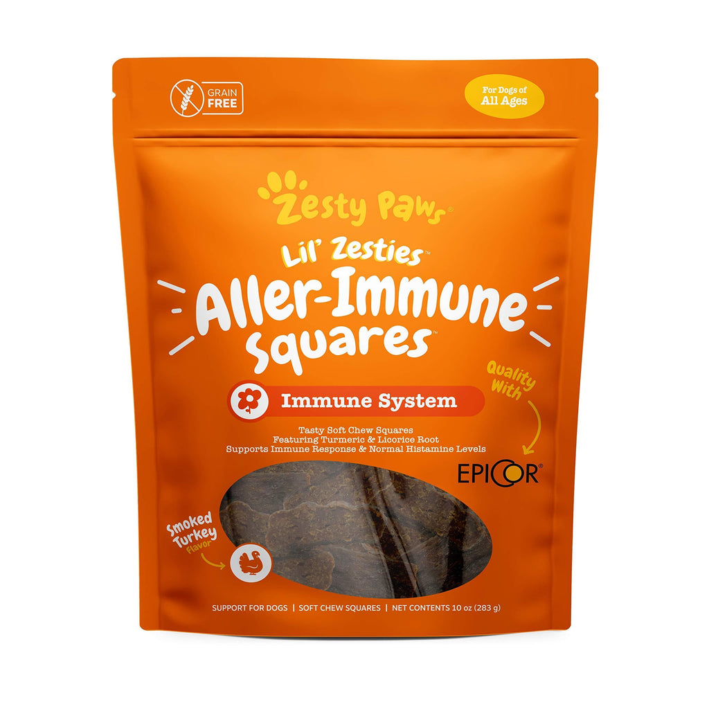 Zesty Paws Aller-Immune Soft Chew Squares for Dogs - with Turmeric, Licorice Root & Premium EpiCor Fiber - Dog Supplements for Seasonal Pollen Allergy Support + Pet Immune System Booster 10 OZ - PawsPlanet Australia