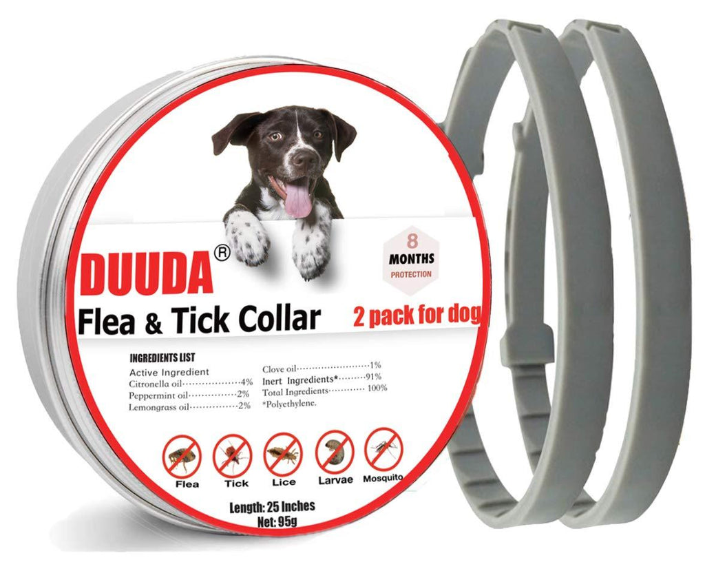 [Australia] - Duuda Dog Flea and Tick Collar - 8 Months Continuous Protection and Prevention - Waterproof and 100% Natural Essential Oil Extract - Adjustable for All Breeds and Size - 2 Pack 