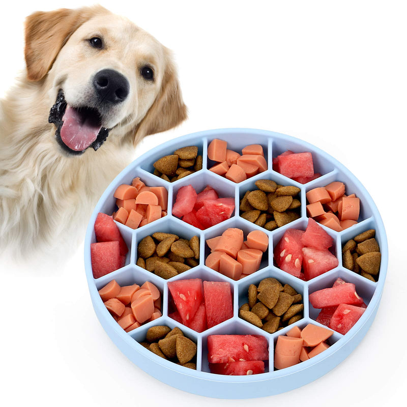 [Australia] - Pawow Slow Feeder Dog Bowl with Bottom Suction Cup, Puzzle Feeders Bowl Fun Feeder Interactive Bloat Stop Dogs Dish, Silicone Slow Feed Pet Food Water Bowl for Large Medium Small Dogs Blue 