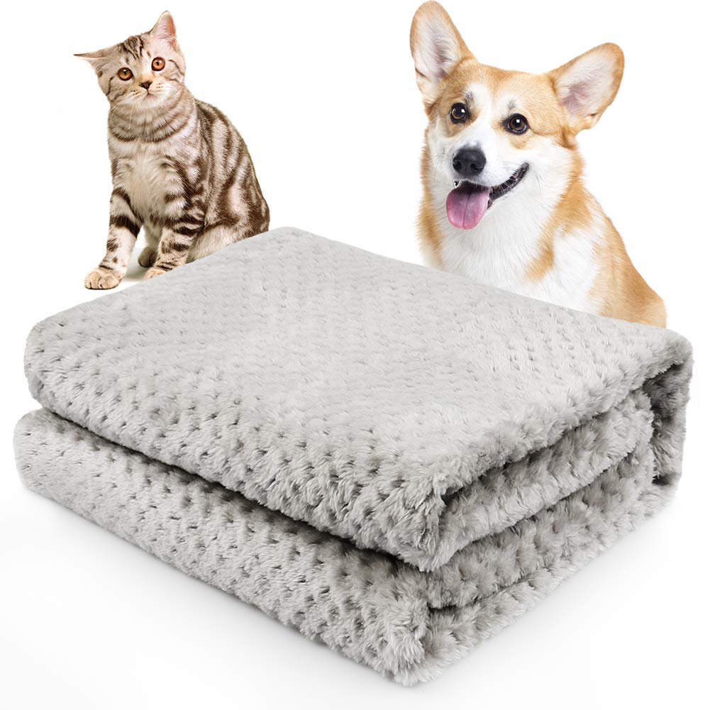 [Australia] - Onarway Fluffy Sherpa Dog Blankets Soft Washable Pet Throw Blanket Sleep Bed Mat M(27.5 x 39.4 inch) Grey 
