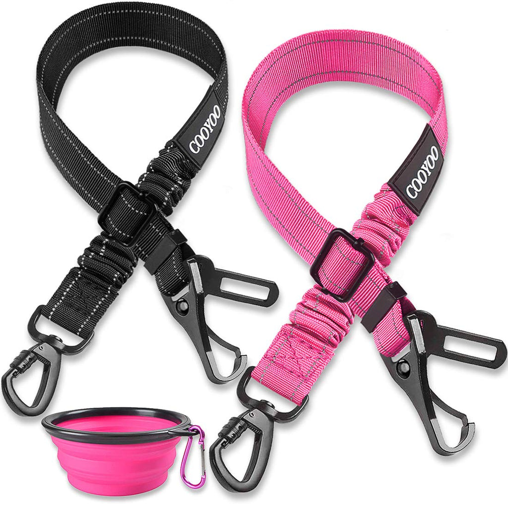 COOYOO Dog Seat Belt,Upgraded 2-in-1 Multi-Functional Dog Car Seatbelts 2 Pack Adjustable Pet Seat Belt for Vehicle - Heavy Duty Nylon & Elastic - Reflective Dog Car Harness for Dogs,Cats and Pets… Set 1-Black+Pink - PawsPlanet Australia