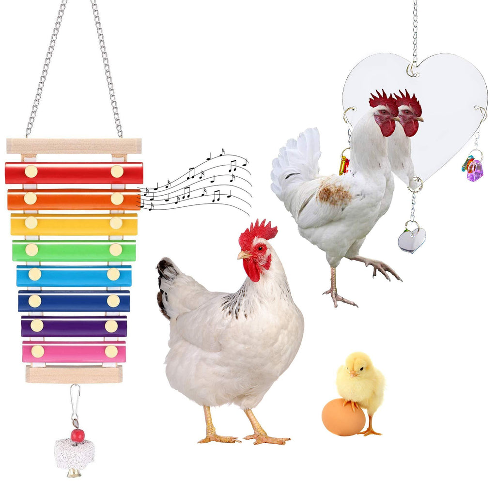 [Australia] - Genriq Chicken Toy,Chicken Mirror Toys and Chicken Xylophone Toy,Hanging Suspensible Bird Toy Chicken Coop Pecking for Chicks Hens Parrot Bird 