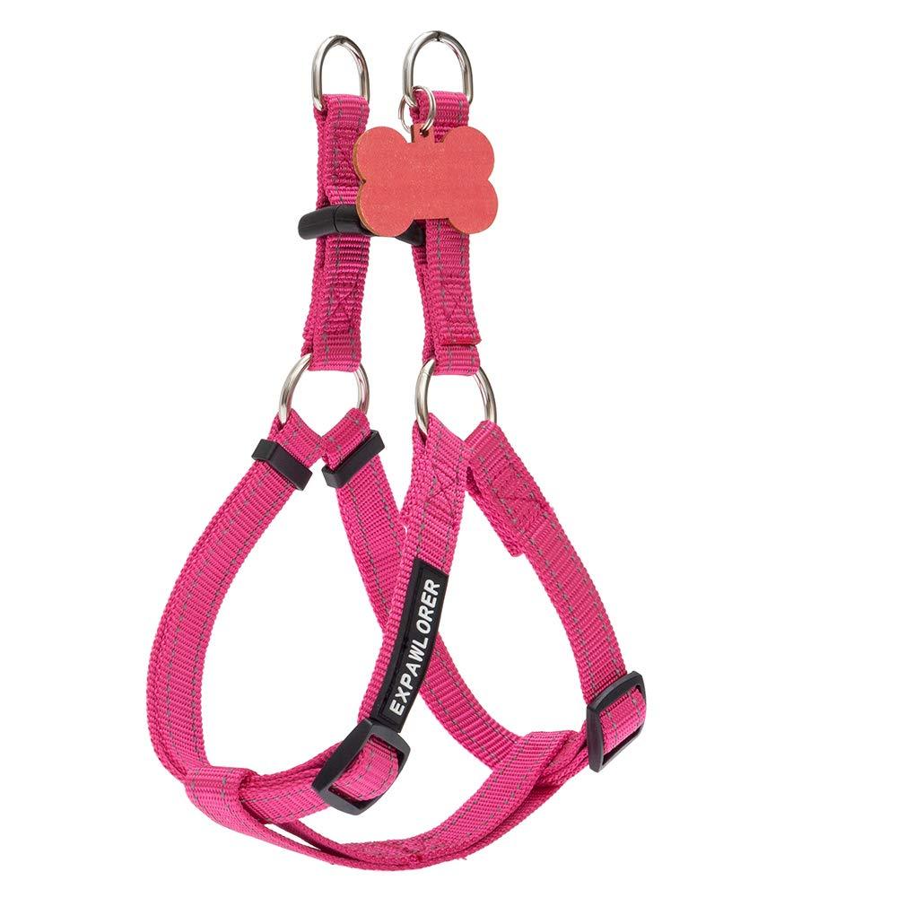 [Australia] - EXPAWLORER Reflective No Pull Dog Harness - Heavy Duty Adjustable Nylon Step in Puppy Vest Harness with Personalized ID Tag for Small Medium Large Dogs Outdoor Walking S Pink 