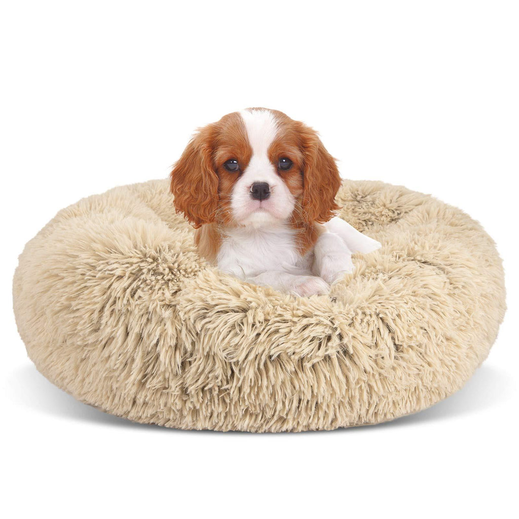 [Australia] - GASUR Dog Bed Cat Beds Donut, Soft Plush Round Pet Bed XS Small Medium Size Calming Bed, Self Warming Winter Indoor Snooze Sleeping Kitten Bed Puppy Kennel 16*16 Taupe 