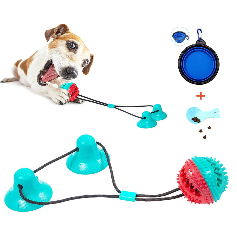 [Australia] - shuny Double Suction Cup Dog Chew Toy Tug of War Rope Toys for Aggressive Chewers,Multifunction Molar Bite Interactive Dog Puzzle Toys Food Dispensing Toothbrush Training Ball for Teeth Cleaning Green+Red 