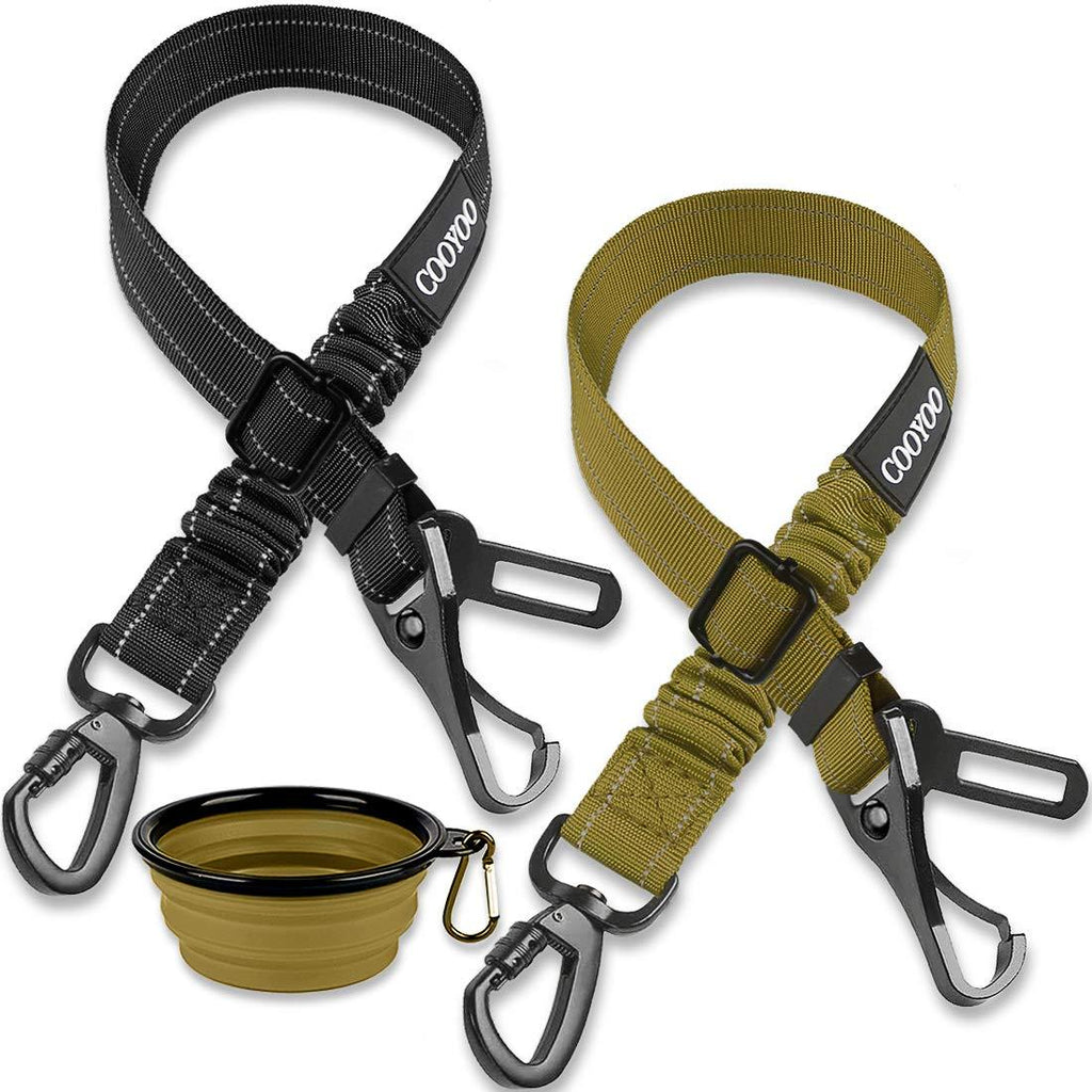 [Australia] - COOYOO Dog Seat Belt,2 Packs Dog Car Seatbelts Adjustable Pet Seat Belt for Vehicle Nylon Pet Safety Seat Belts Heavy Duty & Elastic & Durable Car Harness for Dogs Black+Army Green 