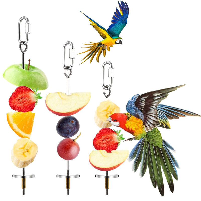 [Australia] - 3 Pieces Stainless Steel Bird Parrot Skewer Stainless Steel Bird Food Holder Small Animal Fruit Vegetable Holder Foraging Hanging Food Feeding Tool for Parrots Cockatoo Cockatiel Cage (20, 16, 12 cm) 