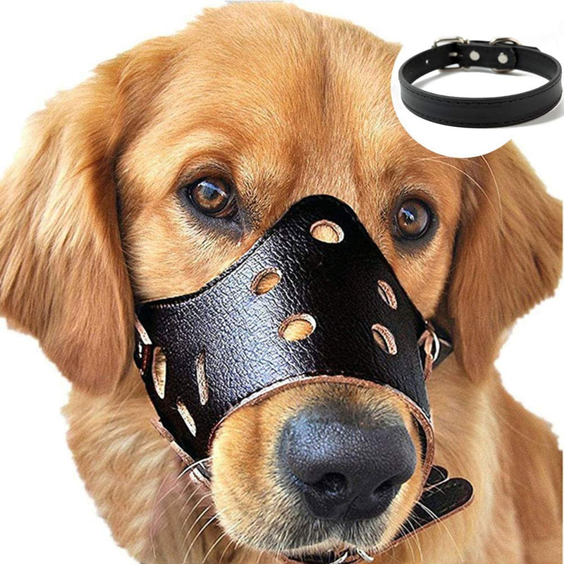 [Australia] - HAIZHINA Dog Muzzle Leather, Comfort Secure Anti-Barking Muzzles for Dog, Breathable and Adjustable, Allows Drinking and Eating, Used with Collars S Black 