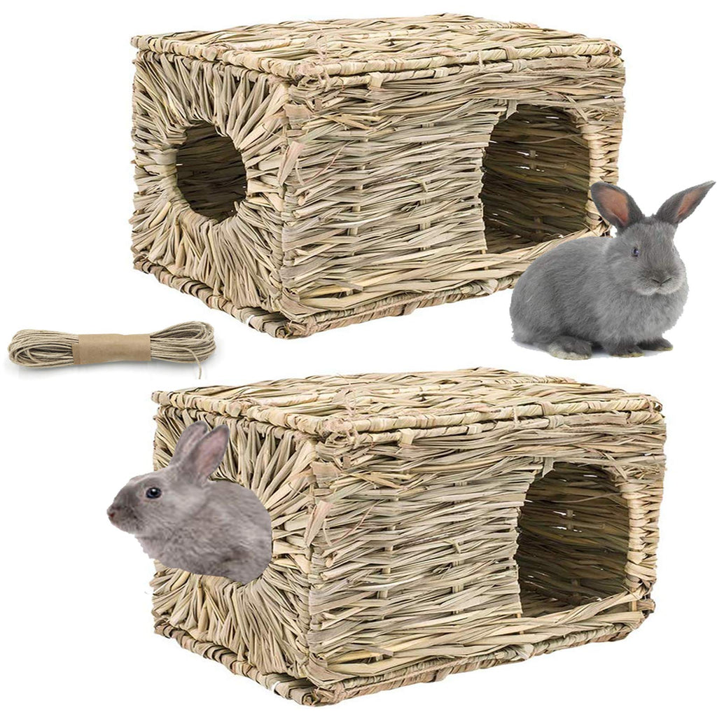 HERCOCCI Extra Large Grass House for Rabbit, Foldable & Comfortable - Small Animal Hut Play Hideaway Bed Hay Mat Chew Toy for Bunny Guinea Pig Hamster Chinchilla (2 Pack) 2 Pack - PawsPlanet Australia