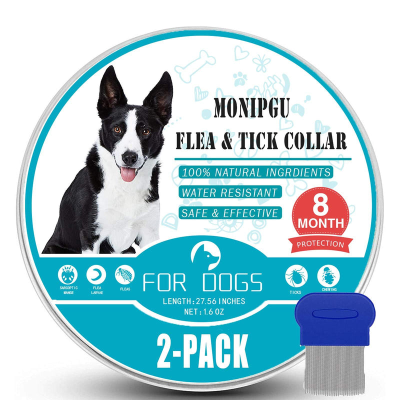 Flea and Tick Collar for Dogs,2 Pack,Natural Flea and Tick Prevention for Dogs,8 Months Protection,One Size Fits All Dogs,Adjustable & Waterproof,Include Flea Comb - PawsPlanet Australia