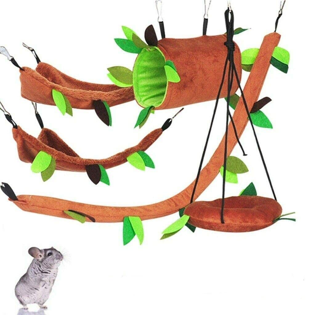 [Australia] - FunMove Hamster Hammock Rat Bird Parrot Hanging Warm Bed House Cage Nest Accessories Forest Pattern Cage Toy Leaf Hanging Tunnel and Swing for Sugar Glider Squirrel Hamster Playing Sleeping Pack of 5 